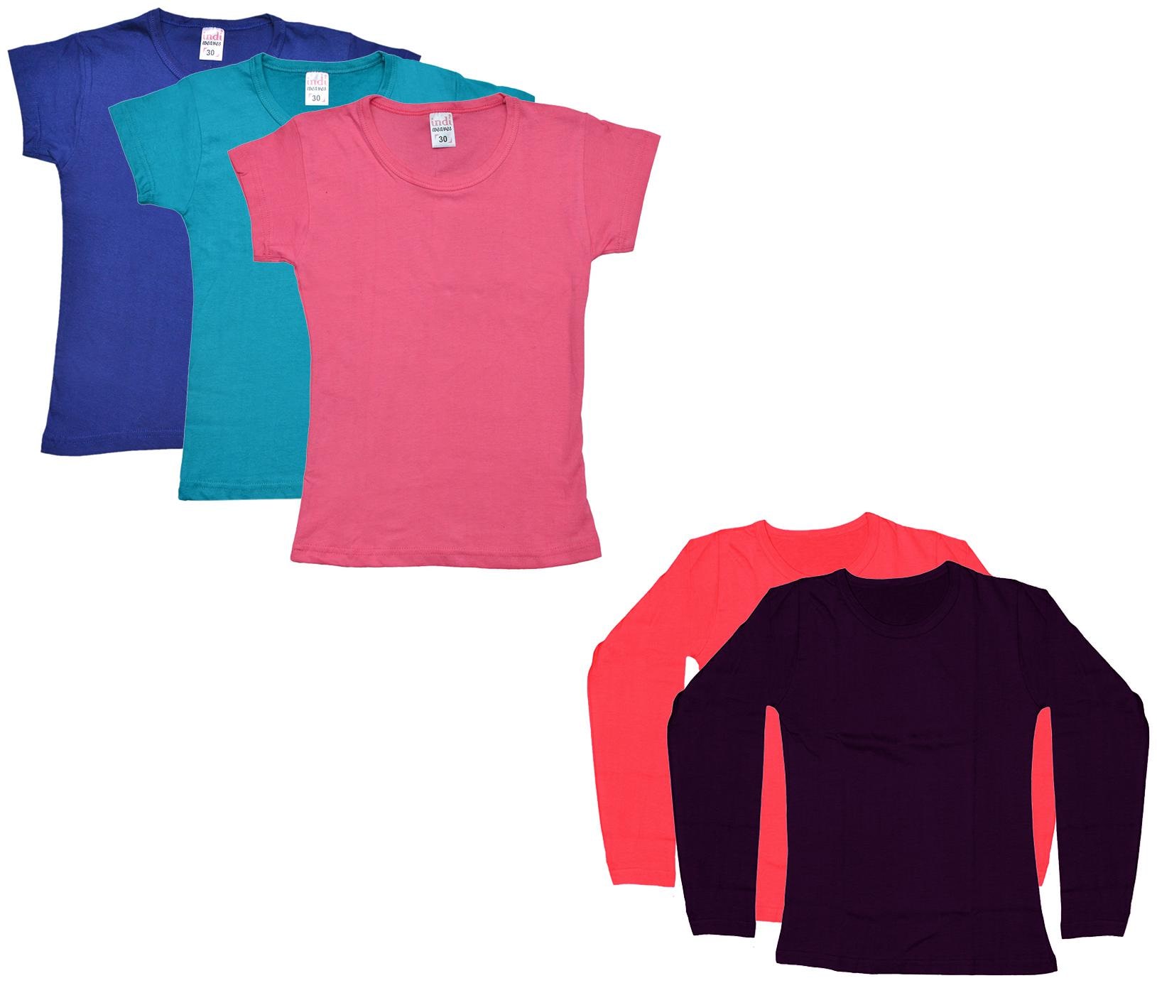 

Indiweaves Girl Cotton Solid T shirt - Multi