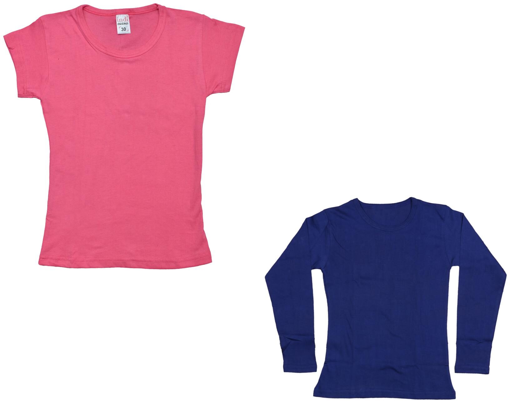 

Indiweaves Girl Cotton Solid T shirt - Multi