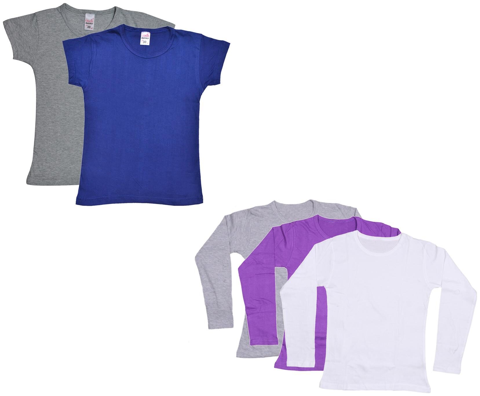

Indiweaves Girl Cotton Solid T shirt - Multi