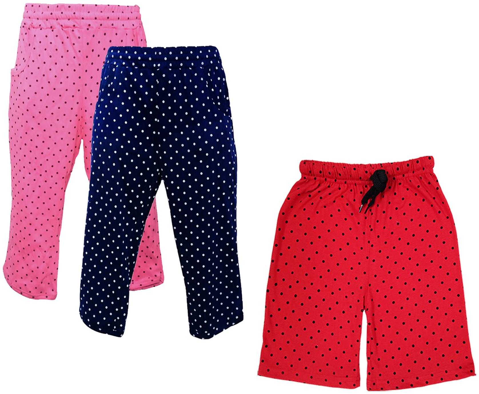 

IndiWeaves Girls Cotton Polka Dots 3 4th Capri and Shorts (Pack of 3) Multi