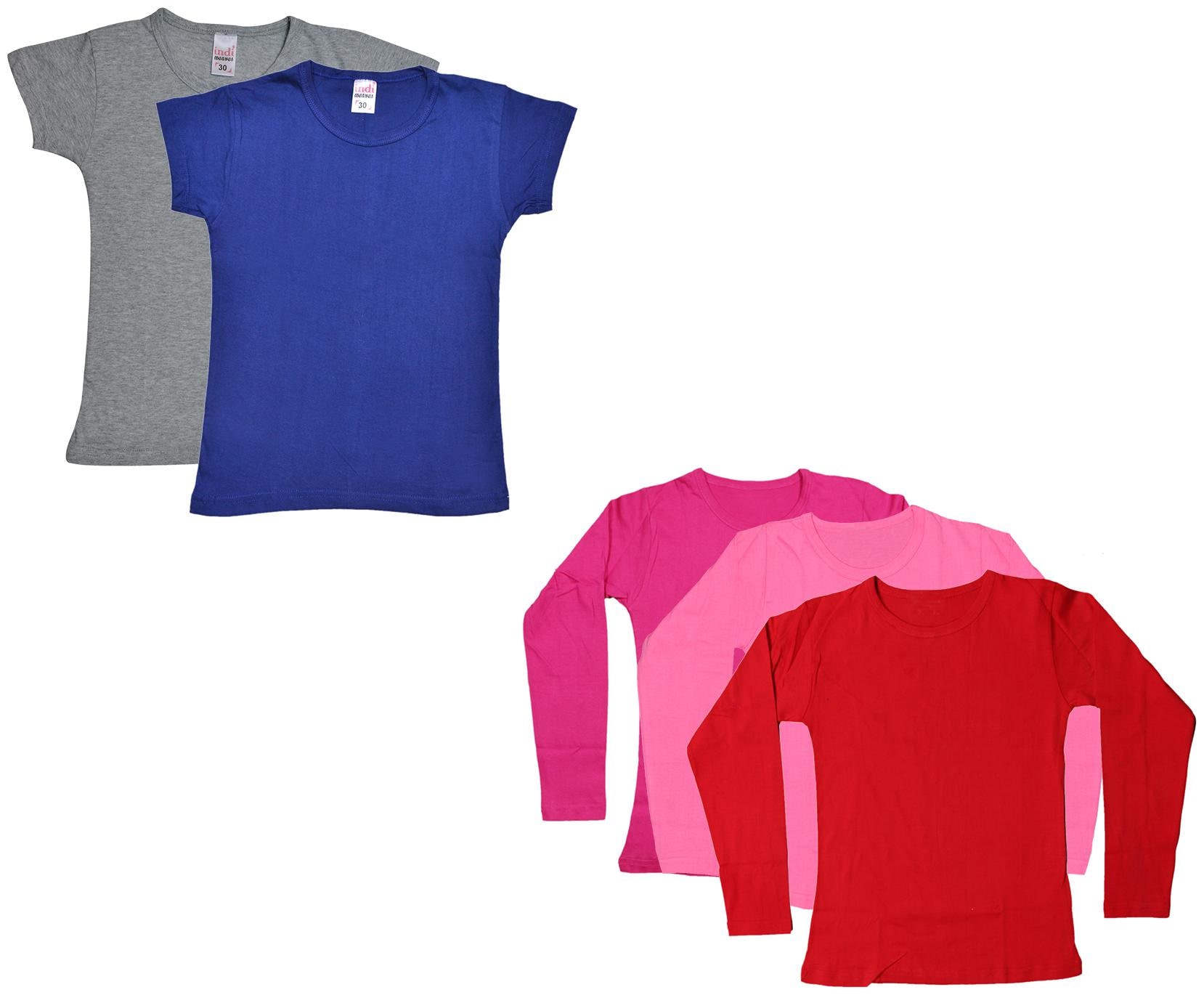 

Indiweaves Girl Cotton Solid T shirt - Multi
