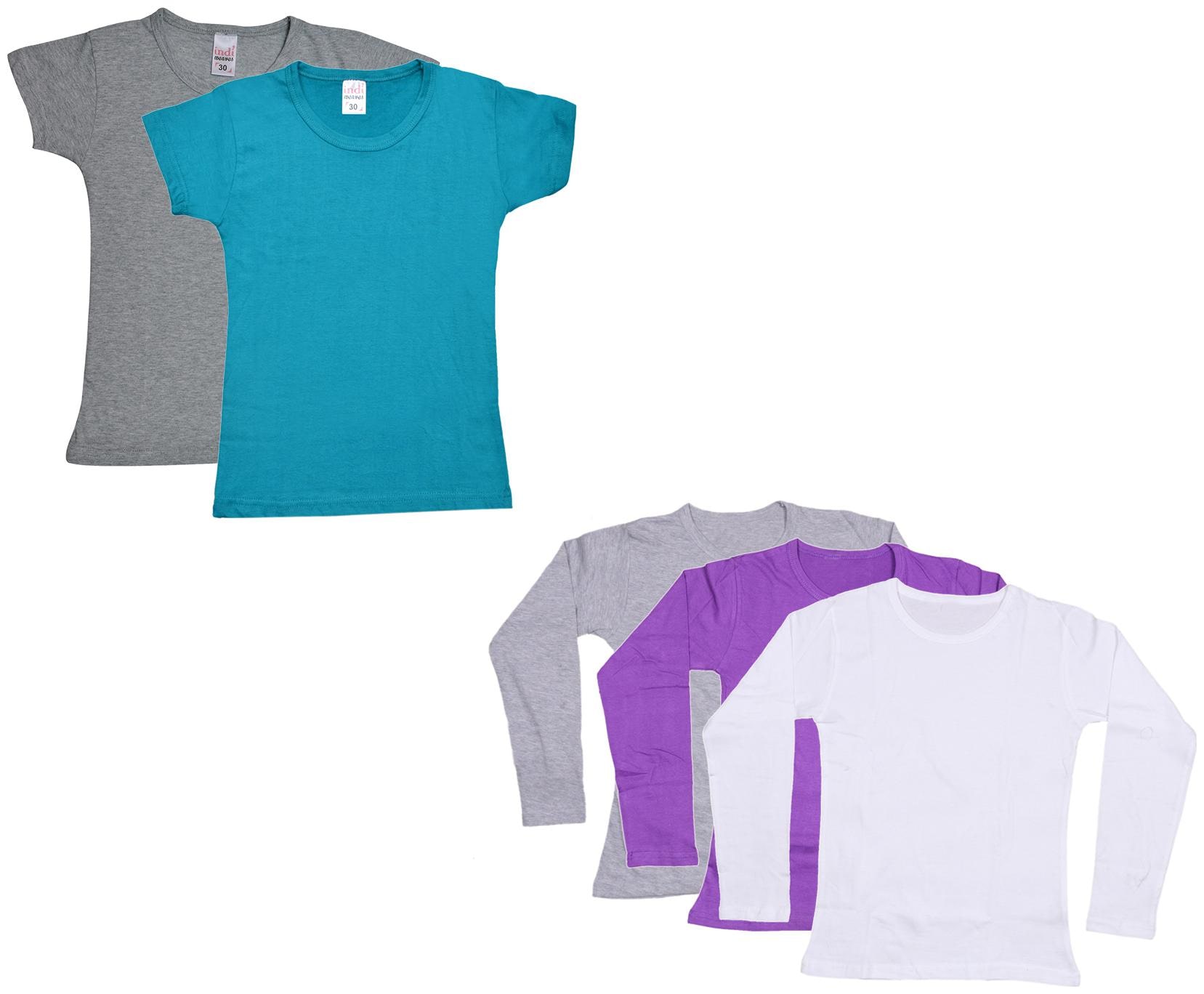 

Indiweaves Girl Cotton Solid T shirt - Multi