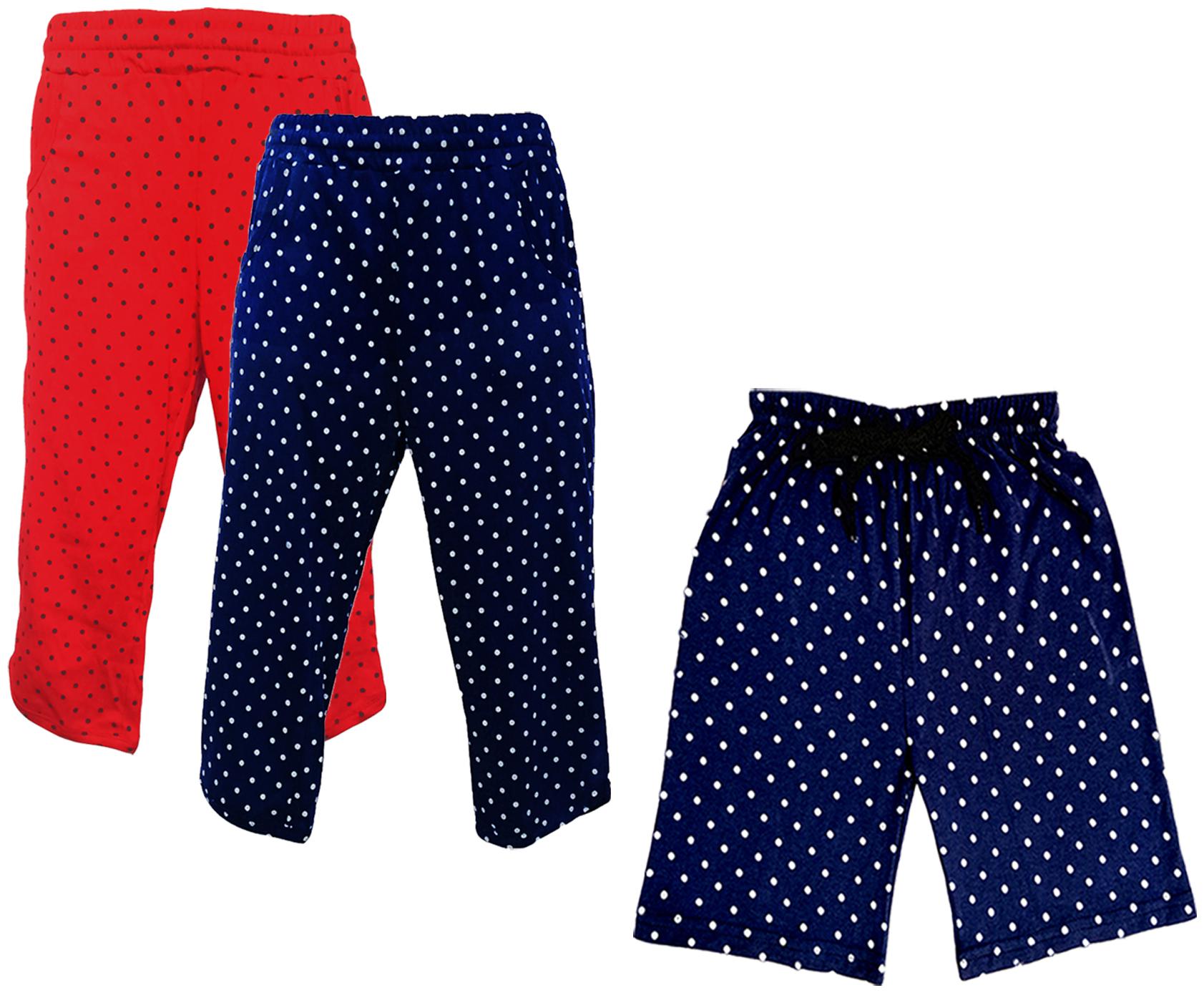 

IndiWeaves Girls Cotton Polka Dots 3 4th Capri and Shorts (Pack of 3) Multi