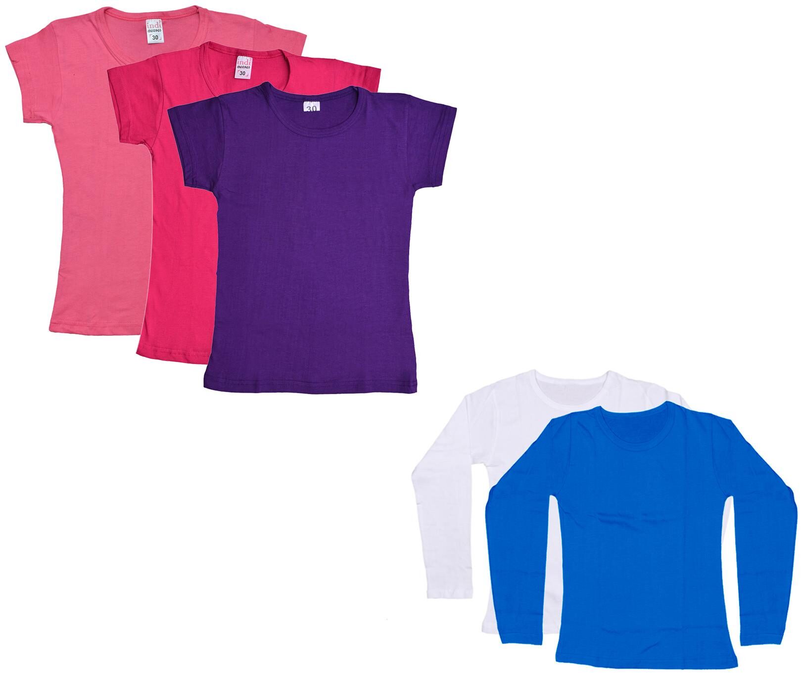 

Indiweaves Girl Cotton Solid T shirt - Multi