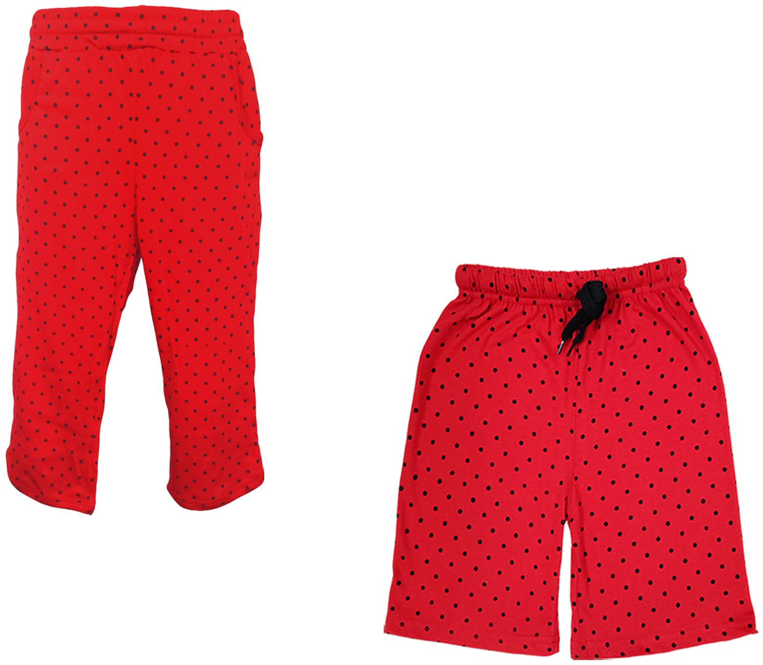 

IndiWeaves Girls Cotton Polka Dots 3 4th Capri and Shorts (Pack of 2) Red