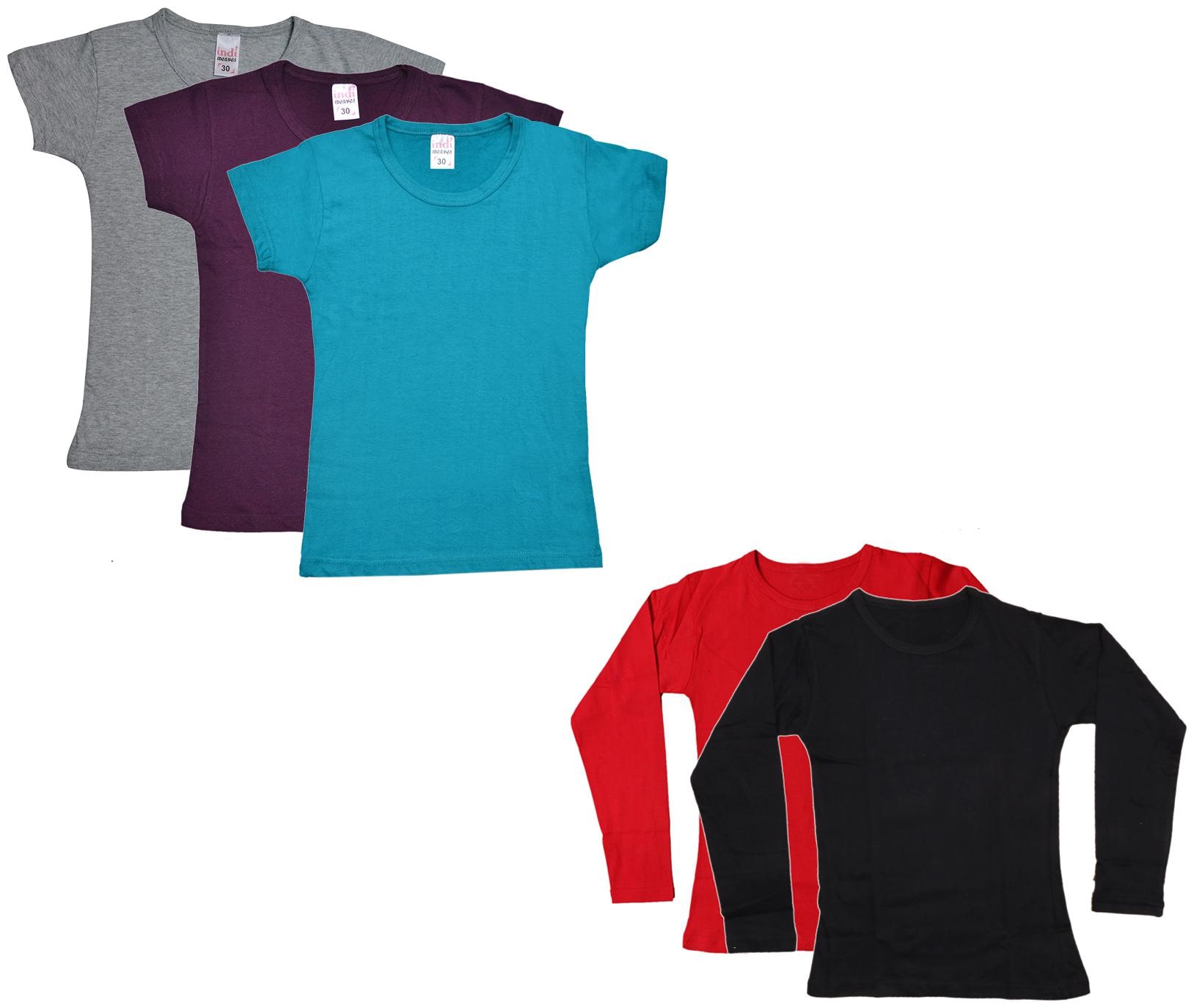 

Indiweaves Girl Cotton Solid T shirt - Multi