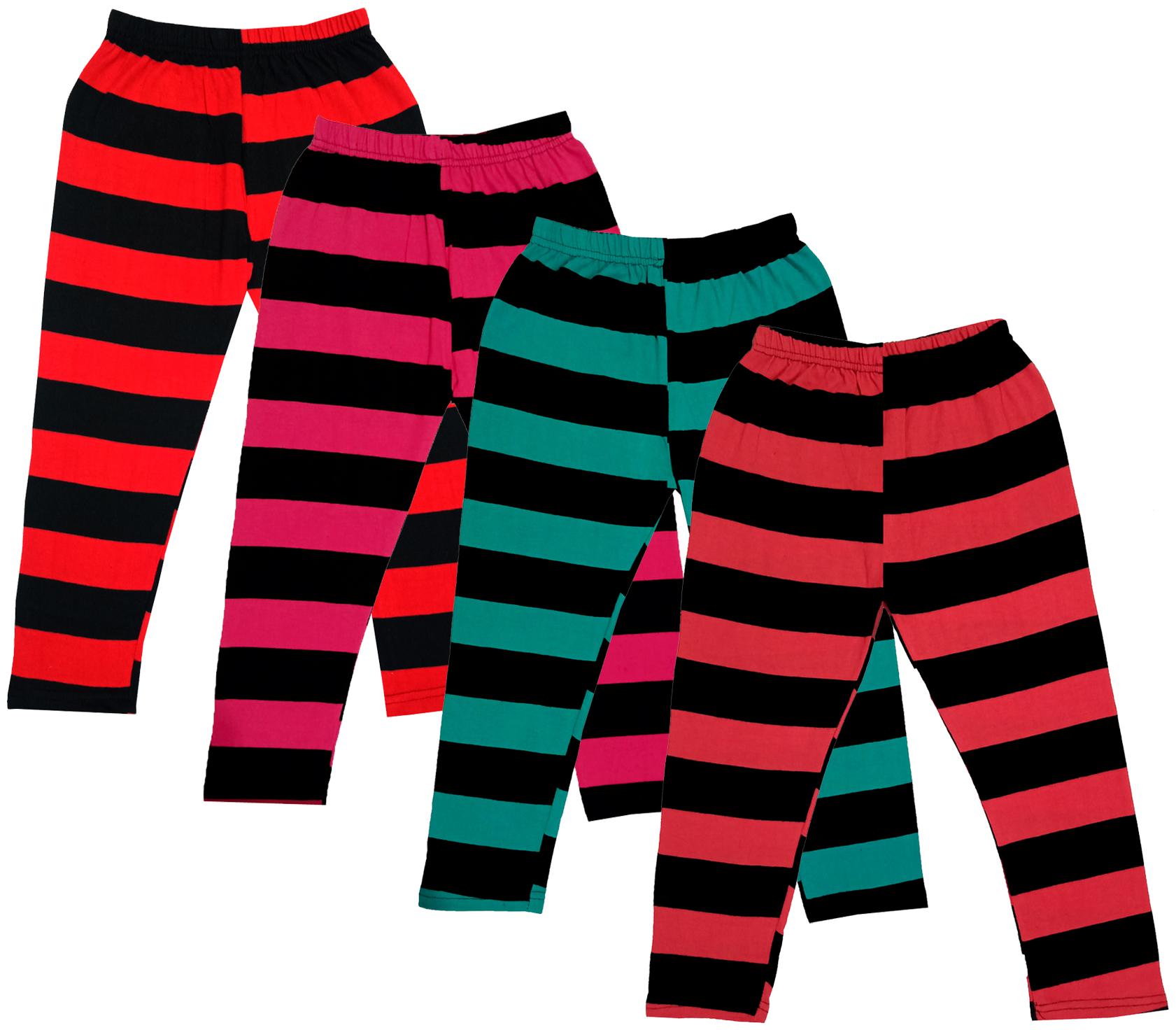 

IndiWeaves Girls Cotton Striped Capri 3 4th Leggings (Pack of 4) Multi