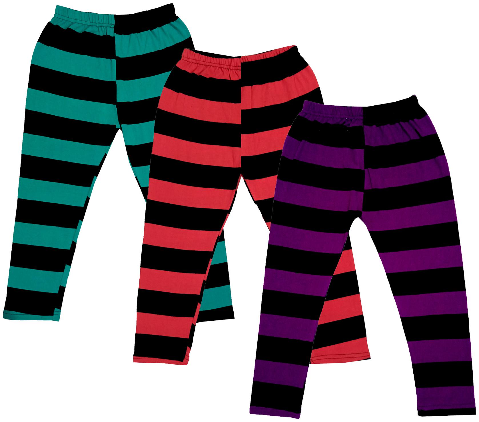 

IndiWeaves Girls Cotton Striped Capri 3 4th Leggings (Pack of 3) Multi