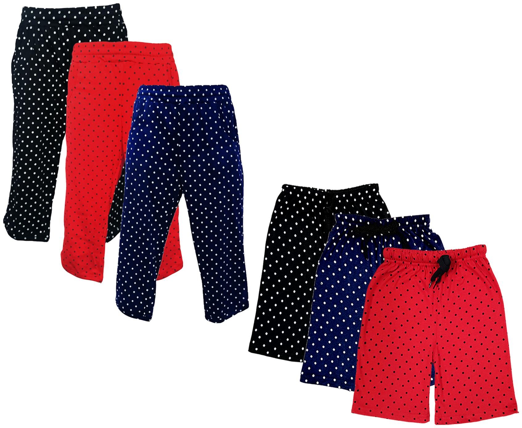 

IndiWeaves Girls Cotton Polka Dots 3 4th Capri and Shorts (Pack of 6) Multi