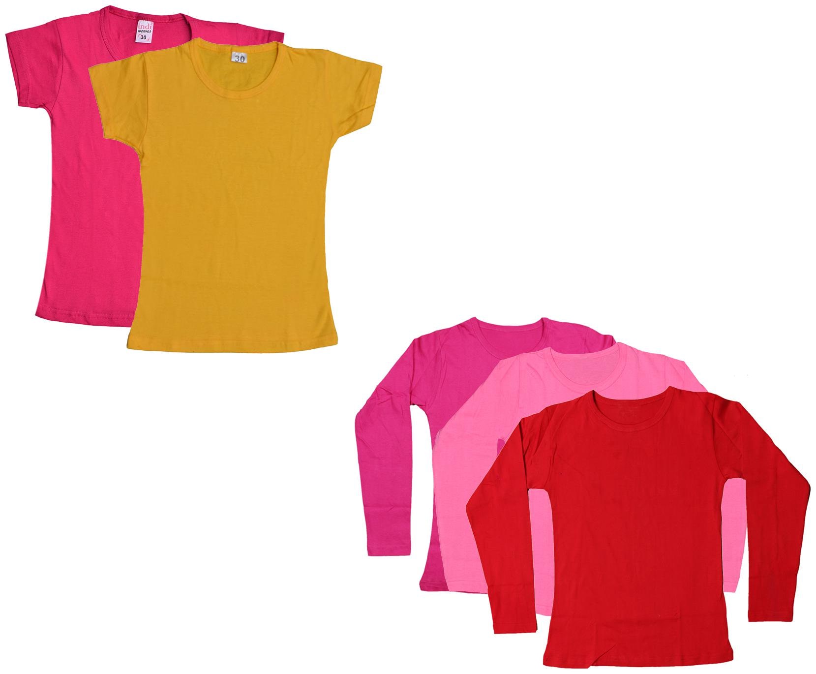 

Indiweaves Girl Cotton Solid T shirt - Multi