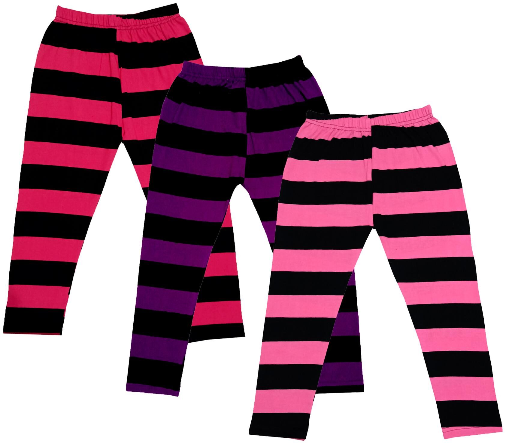 

IndiWeaves Girls Cotton Striped Capri 3 4th Leggings (Pack of 3) Multi