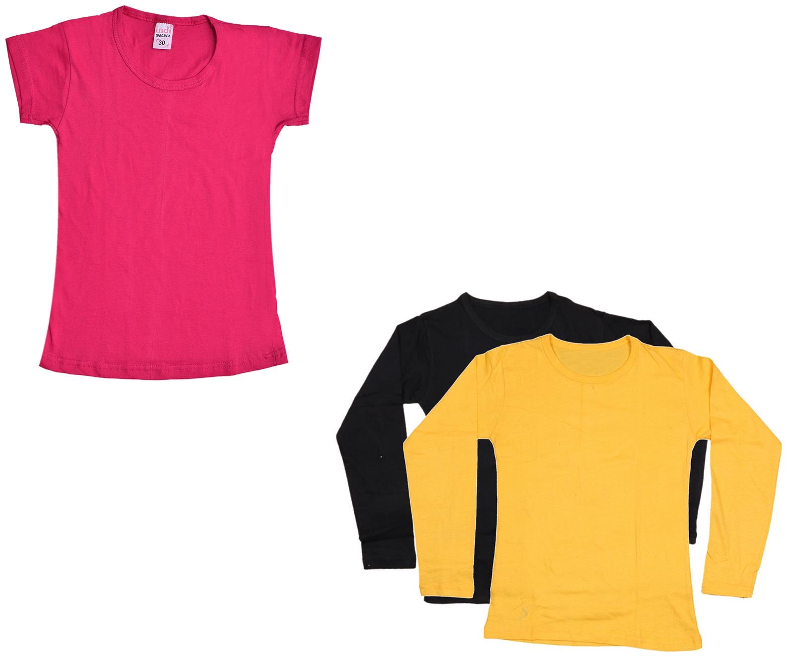 

Indiweaves Girl Cotton Solid T shirt - Multi