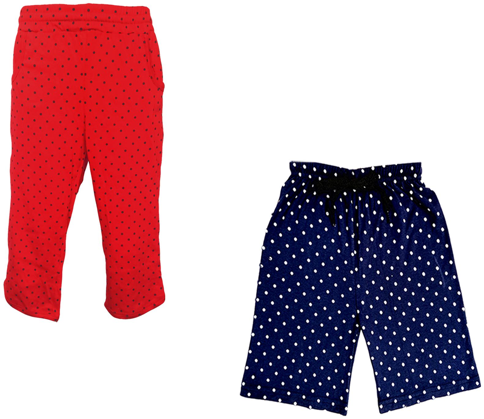 

IndiWeaves Girls Cotton Polka Dots 3 4th Capri and Shorts (Pack of 2) Red Blue