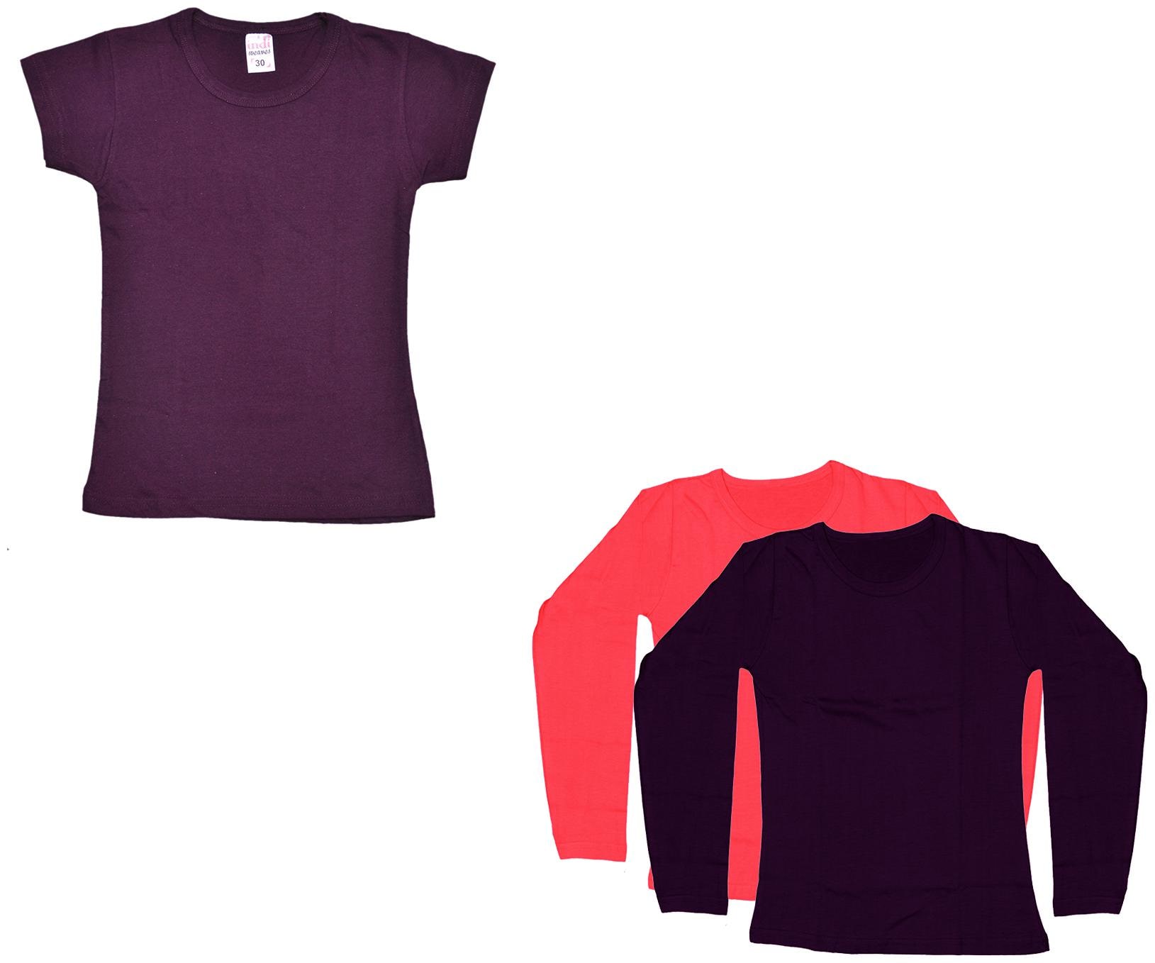 

Indiweaves Girl Cotton Solid T shirt - Multi