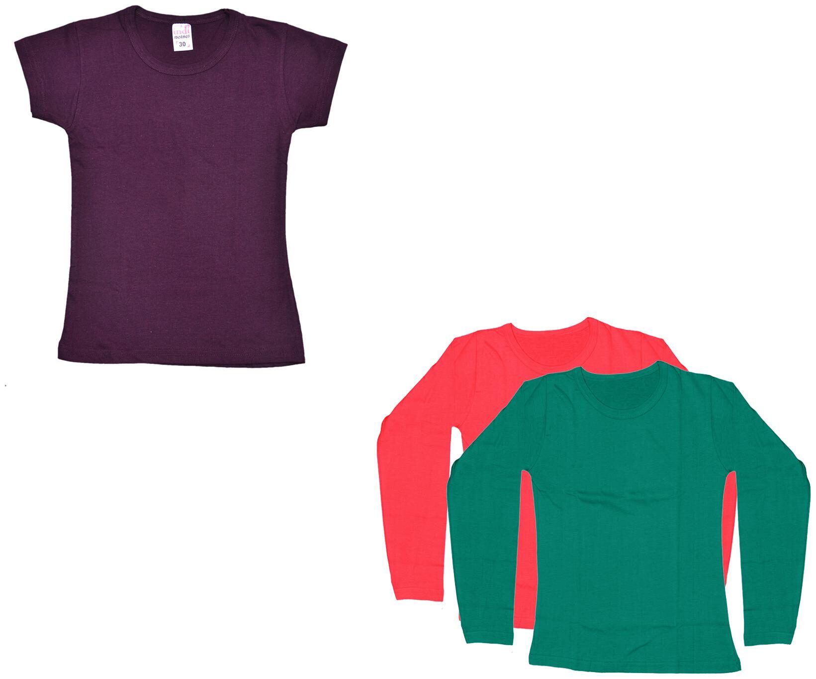 

Indiweaves Girl Cotton Solid T shirt - Multi