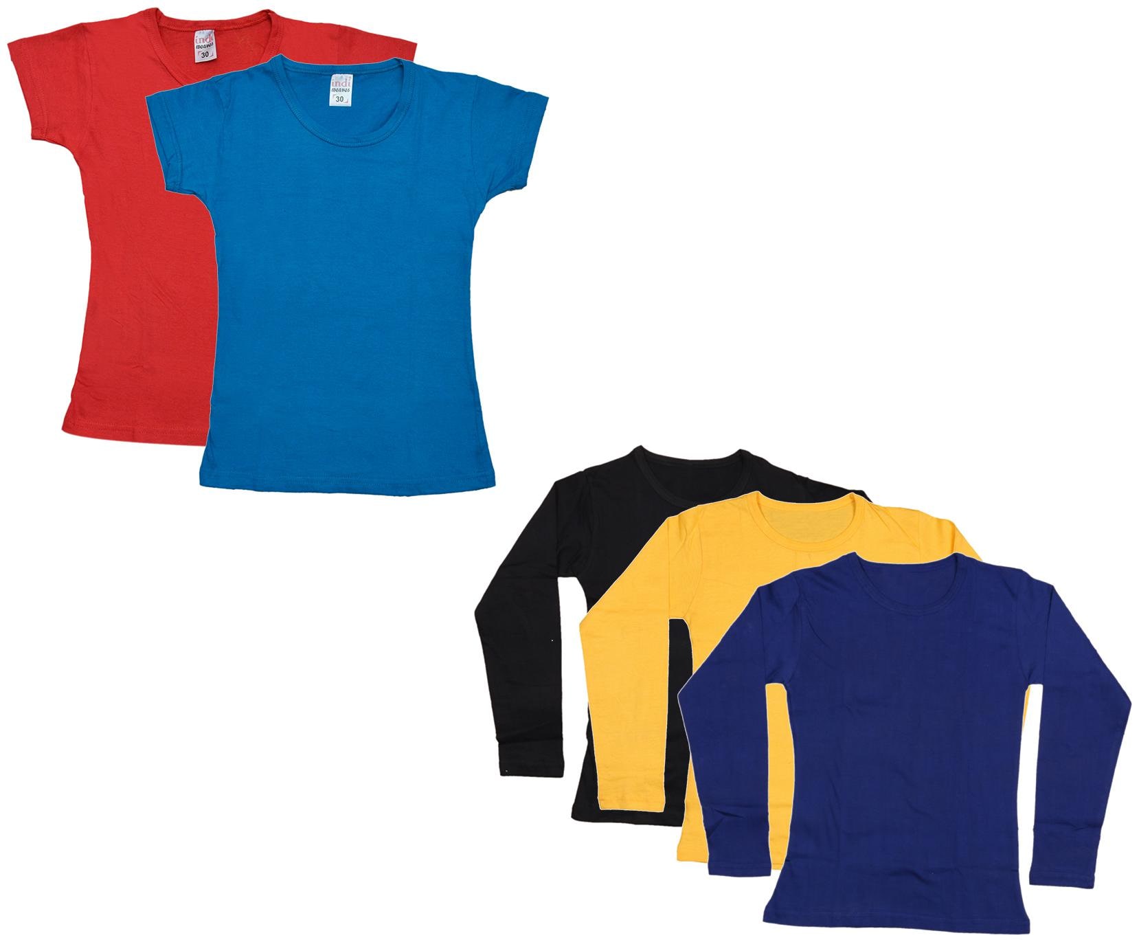 

Indiweaves Girl Cotton Solid T shirt - Multi