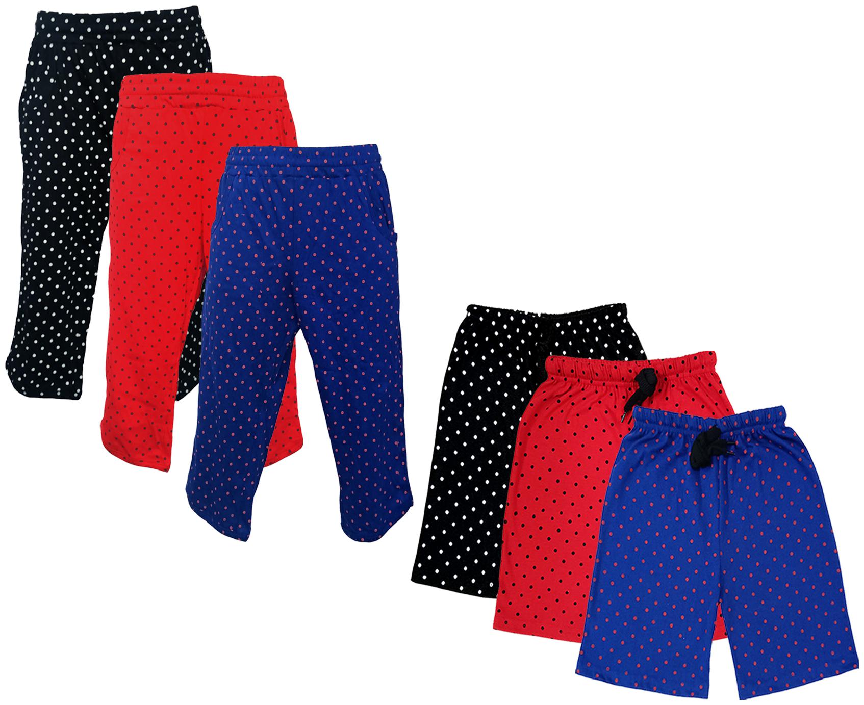 

IndiWeaves Girls Cotton Polka Dots 3 4th Capri and Shorts (Pack of 6) Multi
