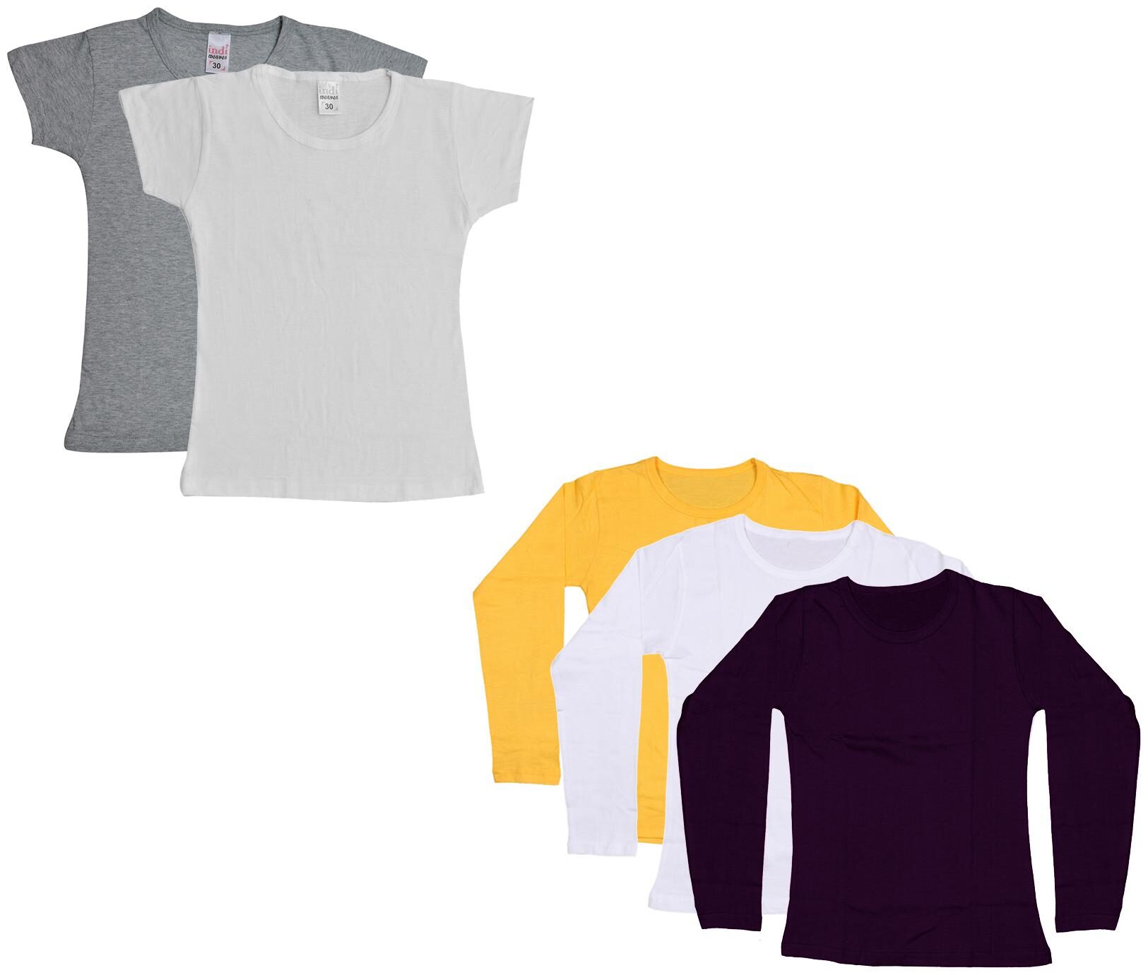 

Indiweaves Girl Cotton Solid T shirt - Multi