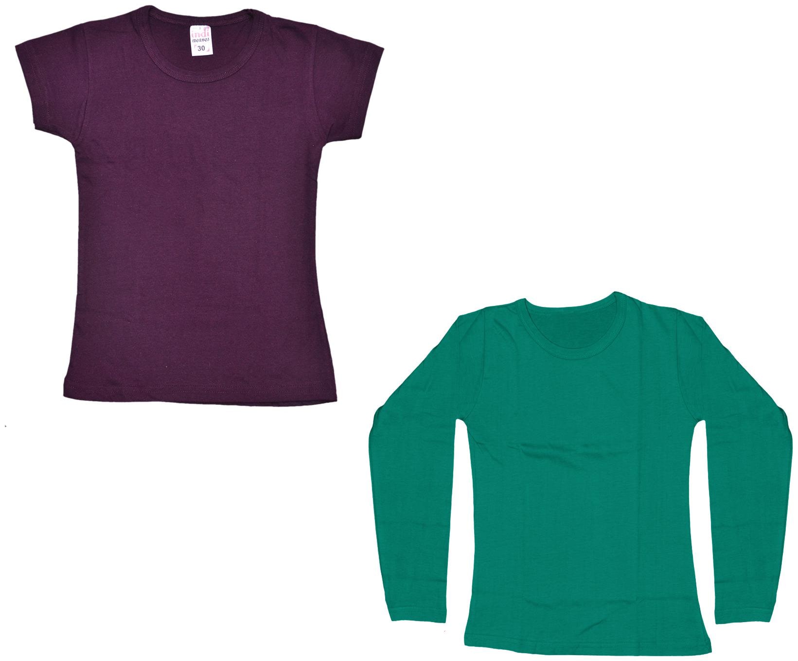 

Indiweaves Girl Cotton Solid T shirt - Green