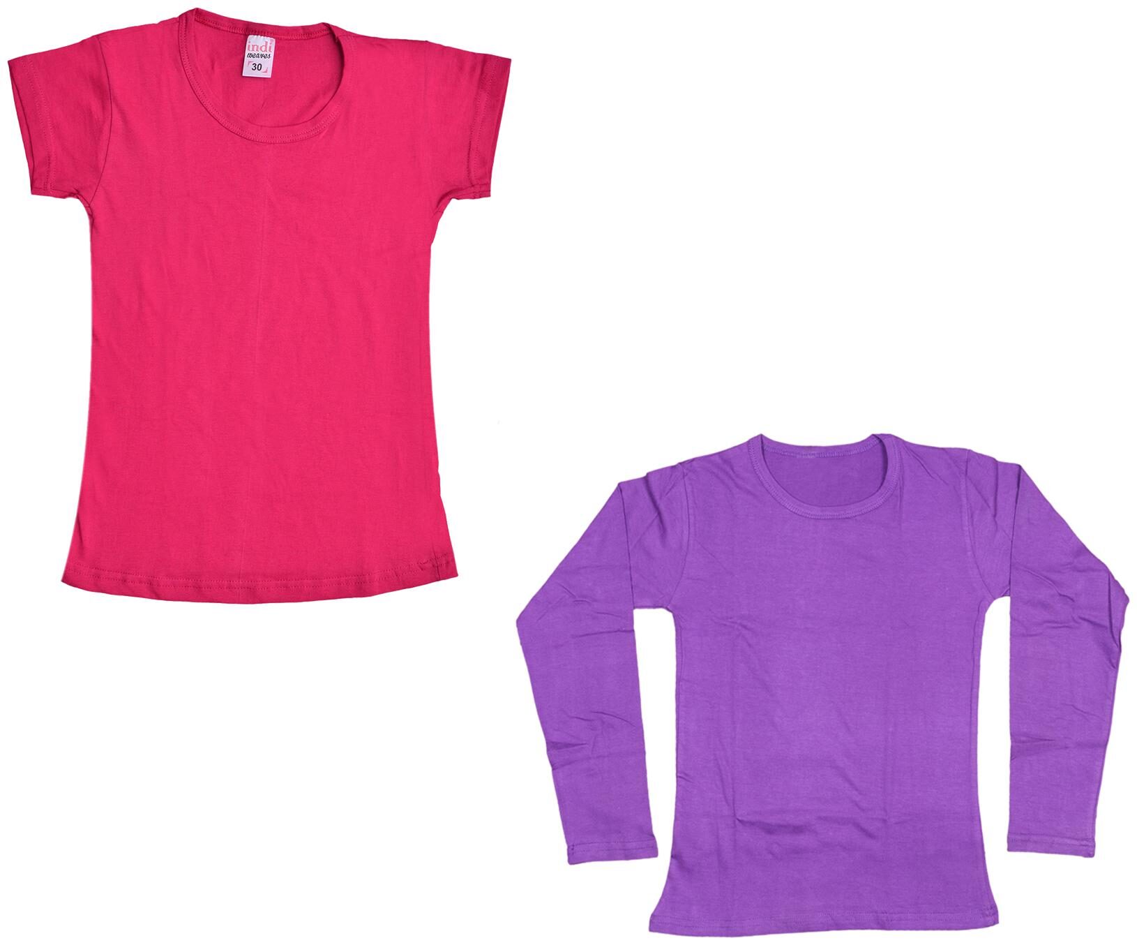 

Indiweaves Girl Cotton Solid T shirt - Multi