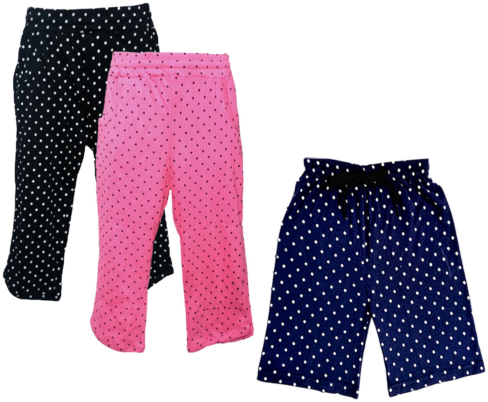 

IndiWeaves Girls Cotton Polka Dots 3 4th Capri and Shorts (Pack of 3) Multi