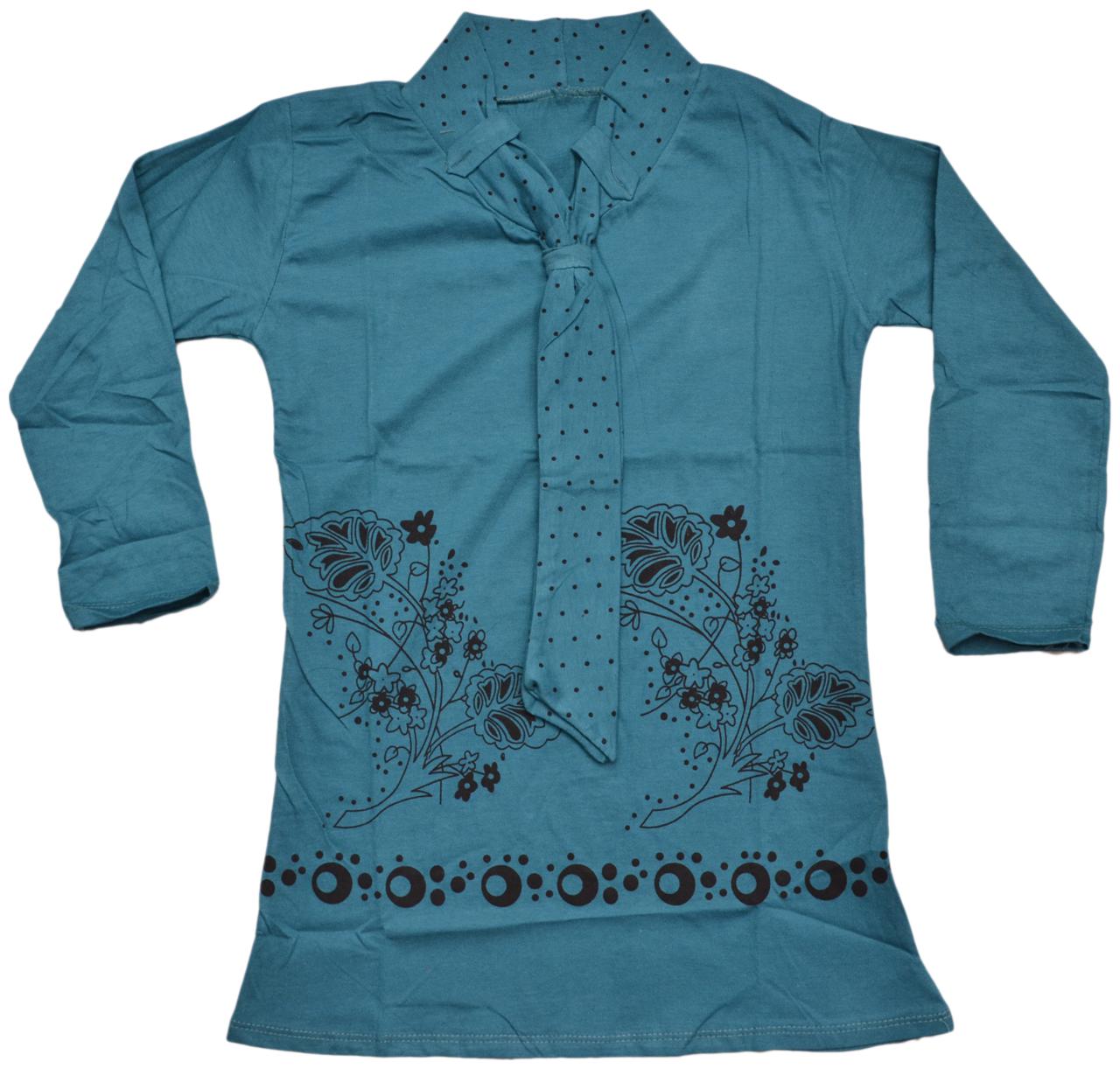 

Indiweaves Girl Cotton Printed Top - Blue