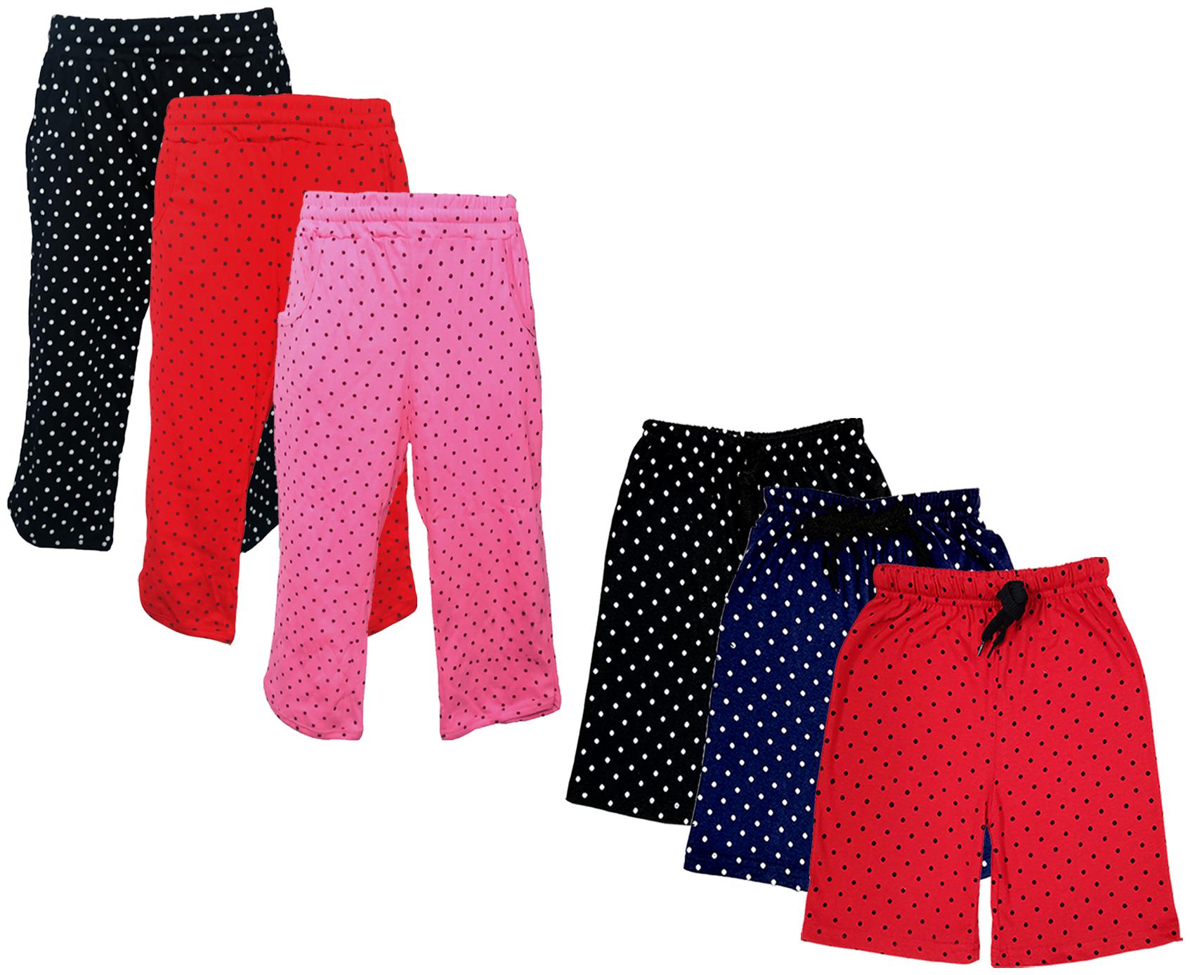 

IndiWeaves Girls Cotton Polka Dots 3 4th Capri and Shorts (Pack of 6) Multi