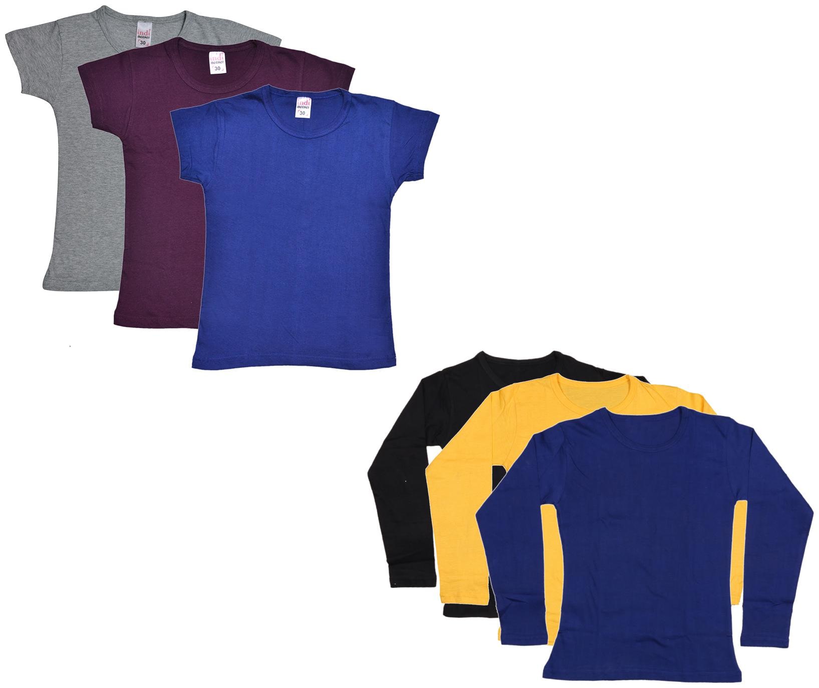 

Indiweaves Girl Cotton Solid T shirt - Multi