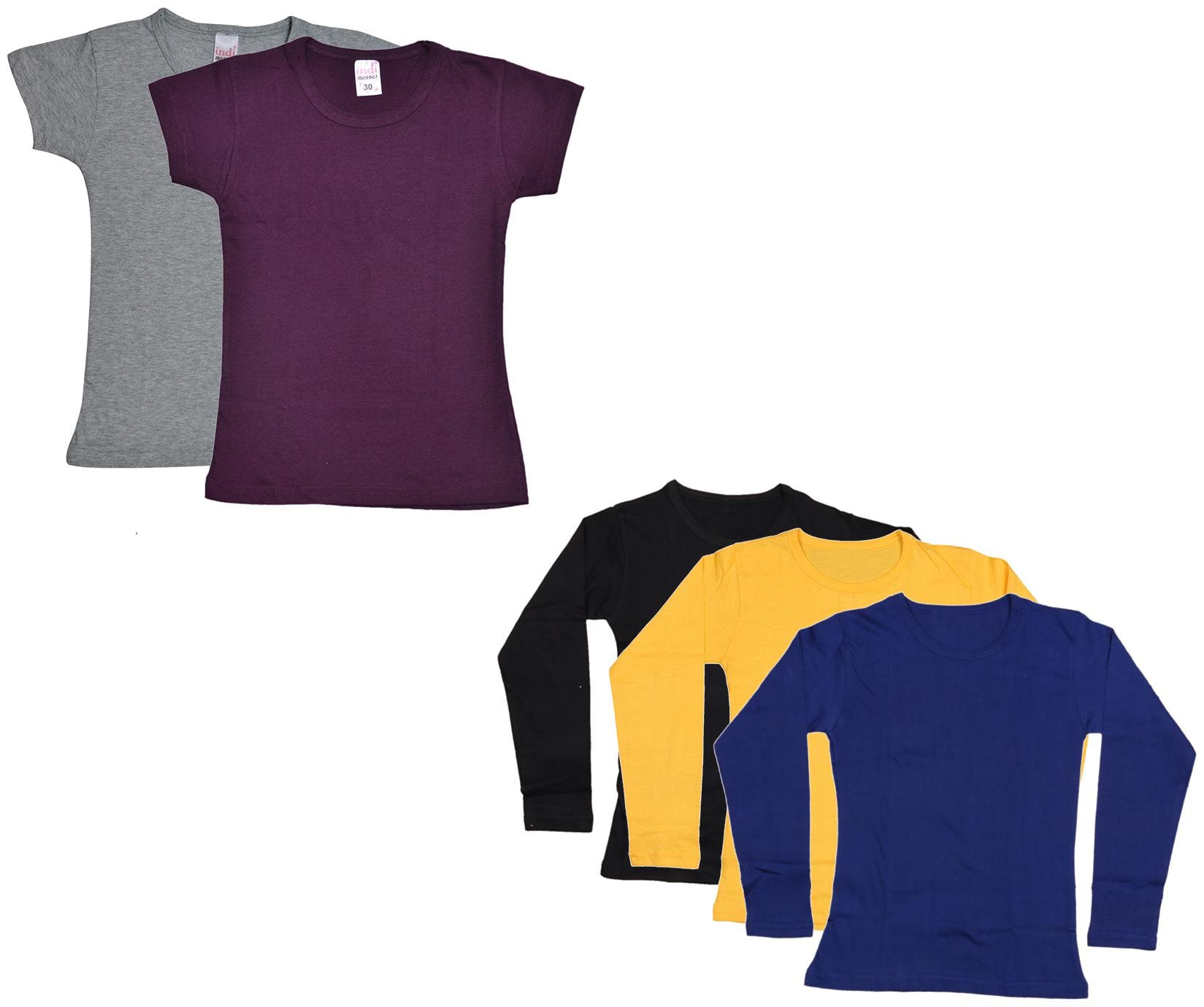 

Indiweaves Girl Cotton Solid T shirt - Multi