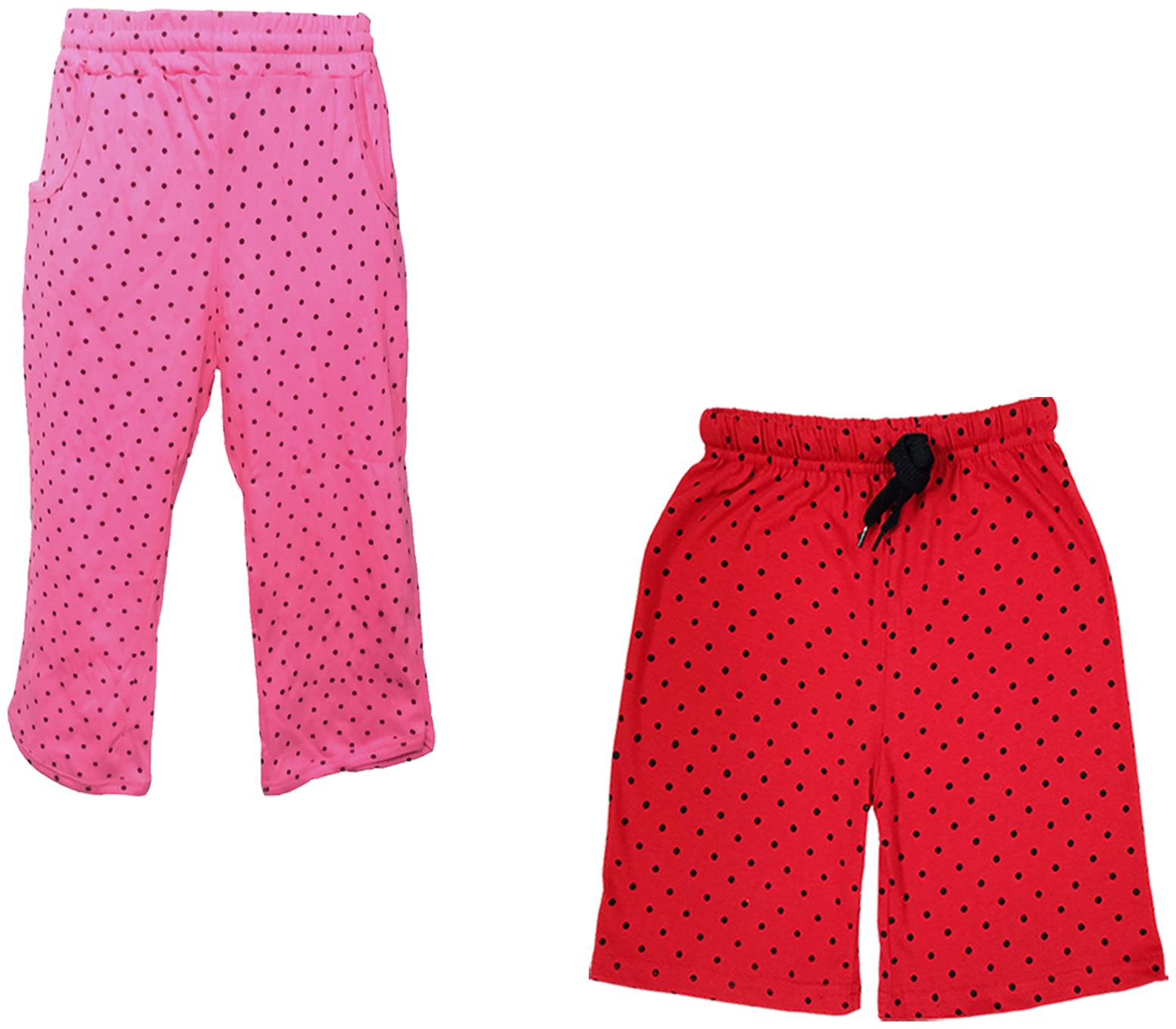 

IndiWeaves Girls Cotton Polka Dots 3 4th Capri and Shorts (Pack of 2) Pink Red