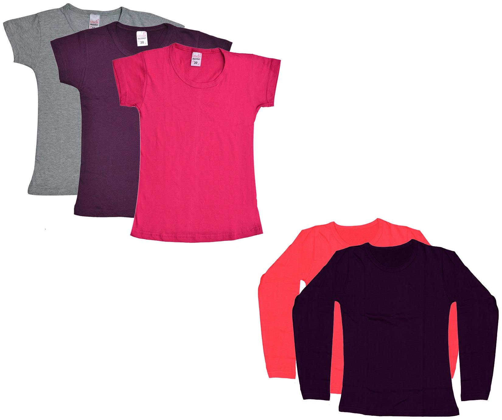 

Indiweaves Girl Cotton Solid T shirt - Multi