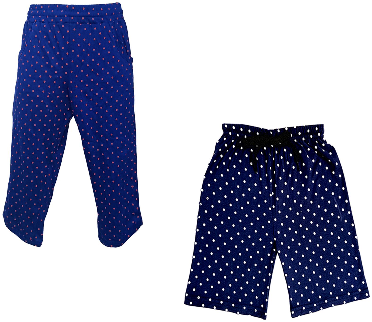 

IndiWeaves Girls Cotton Polka Dots 3 4th Capri and Shorts (Pack of 2) Blue