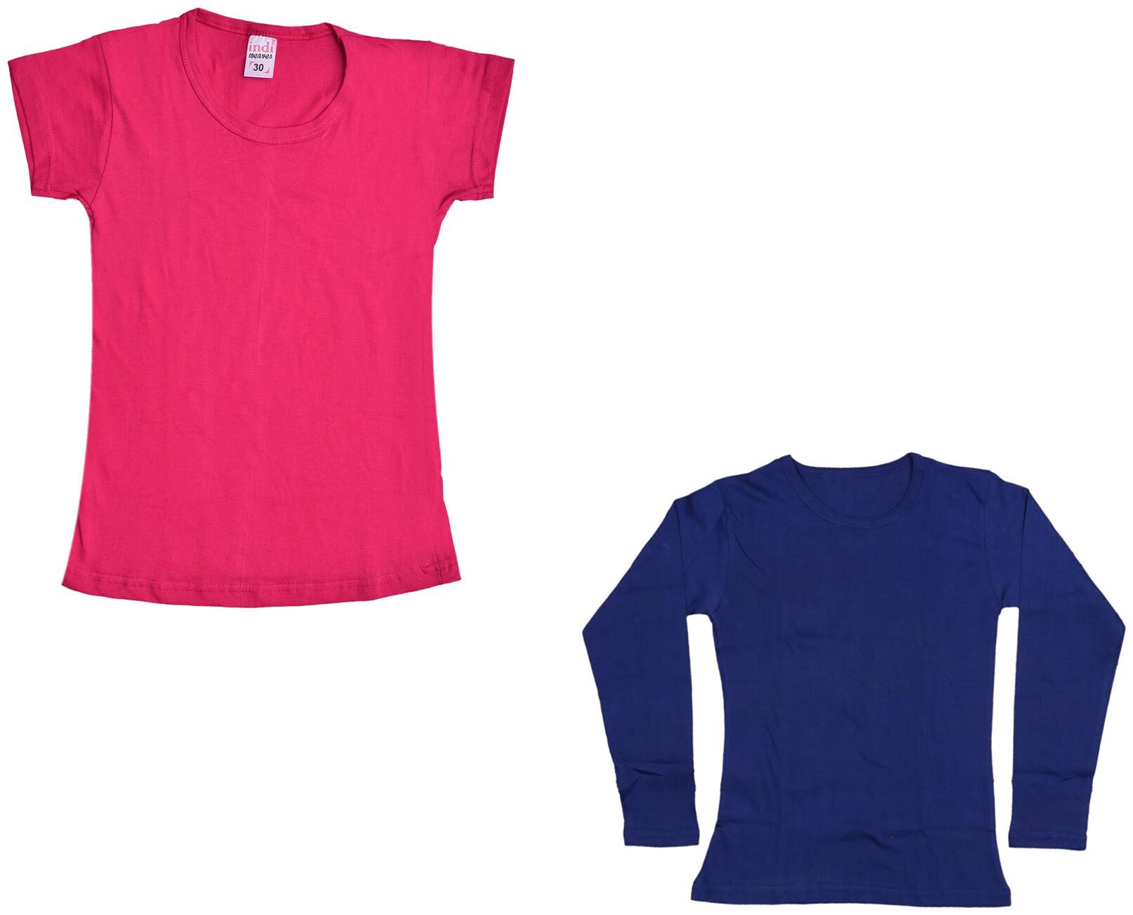 

Indiweaves Girl Cotton Solid T shirt - Multi