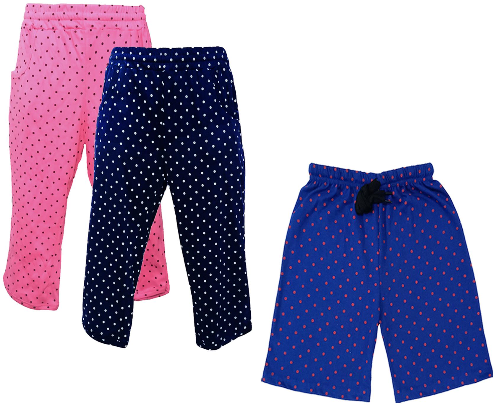 

IndiWeaves Girls Cotton Polka Dots 3 4th Capri and Shorts (Pack of 3) Multi