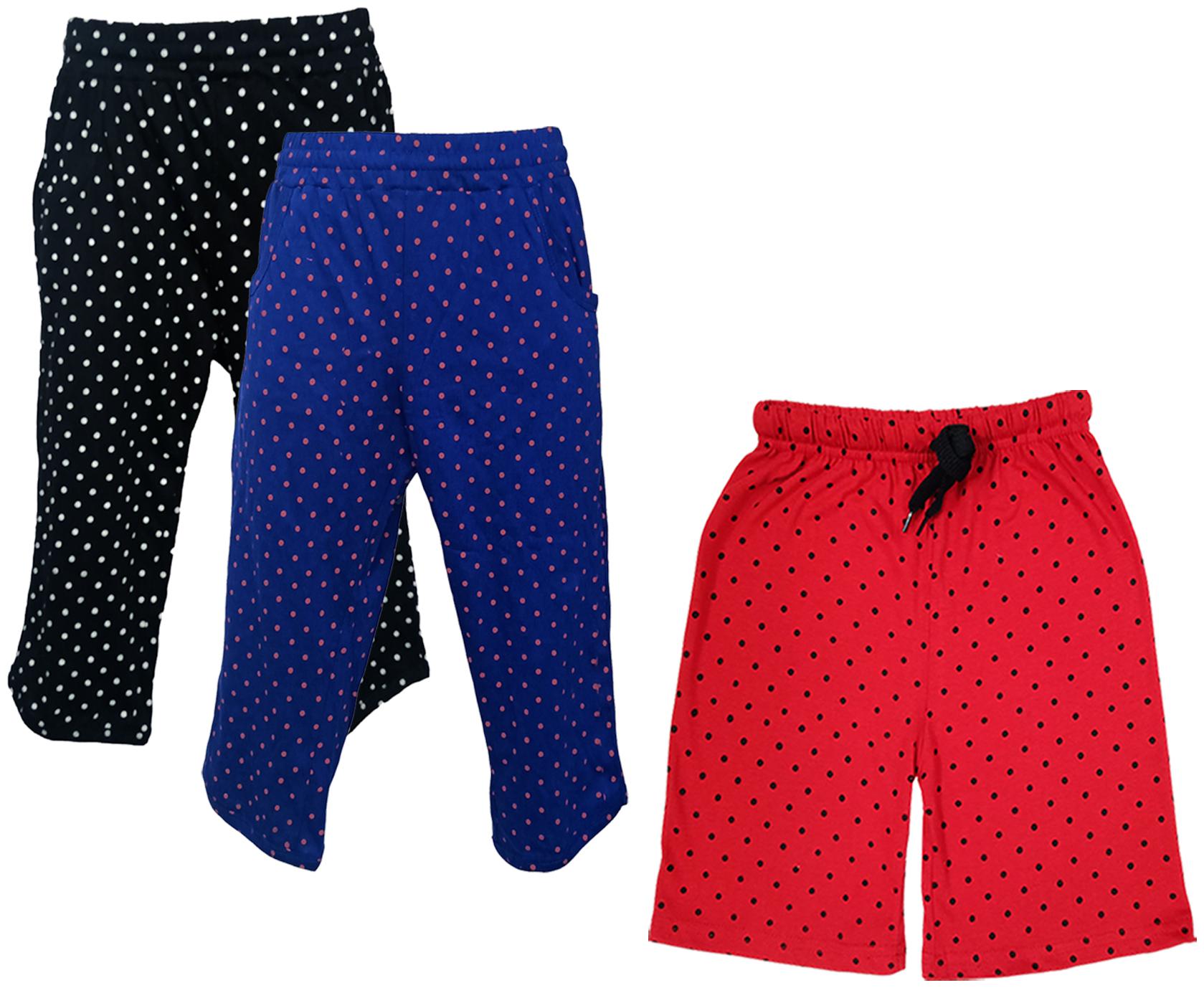 

IndiWeaves Girls Cotton Polka Dots 3 4th Capri and Shorts (Pack of 3) Multi