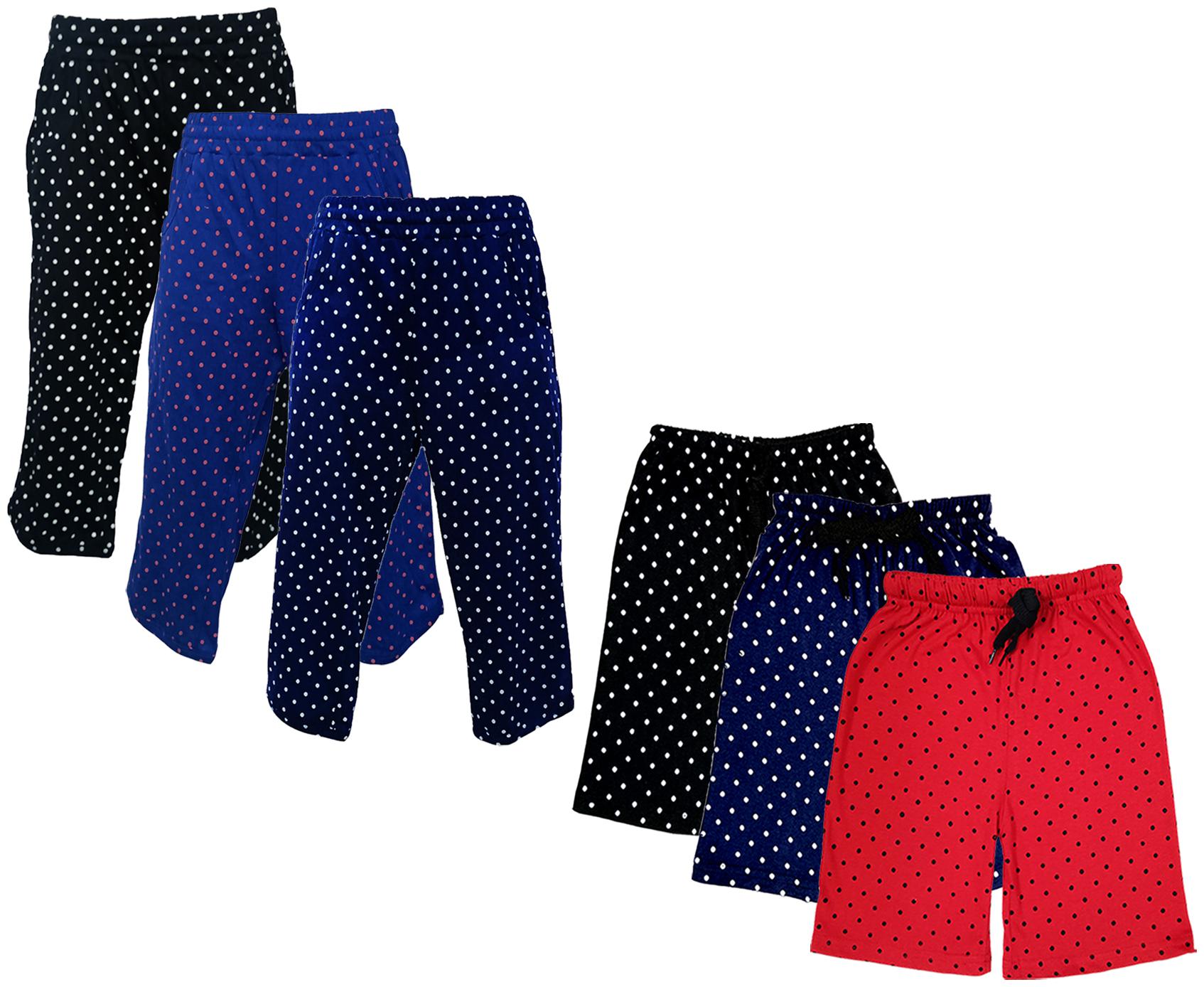 

IndiWeaves Girls Cotton Polka Dots 3 4th Capri and Shorts (Pack of 6) Multi