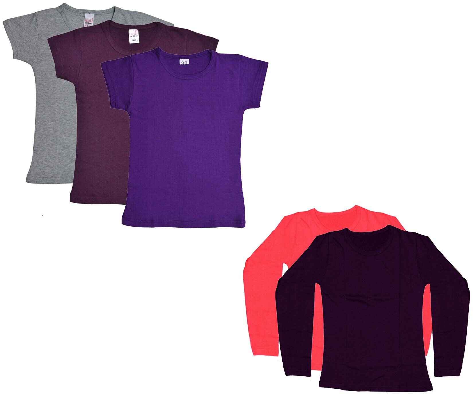 

Indiweaves Girl Cotton Solid T shirt - Multi