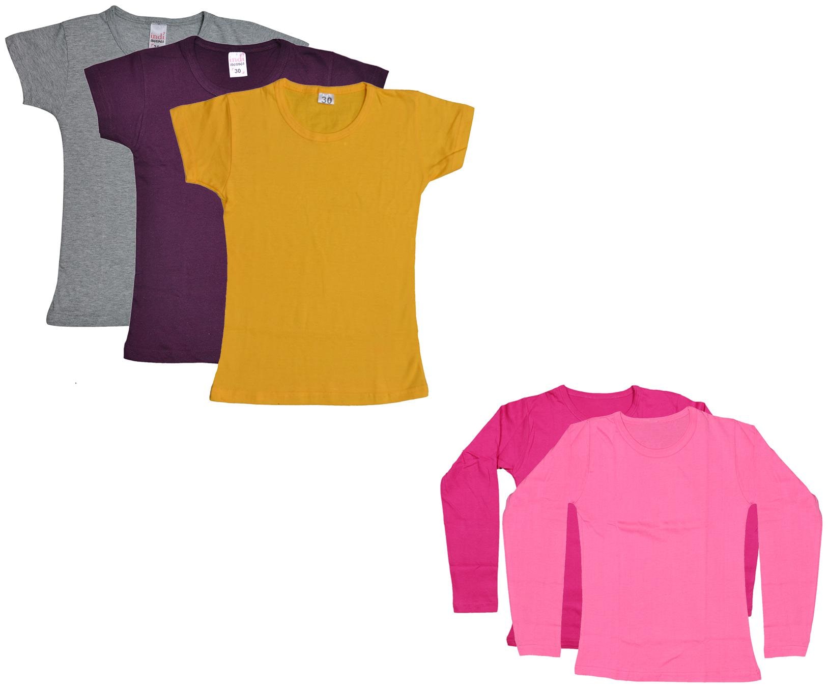

Indiweaves Girl Cotton Solid T shirt - Multi