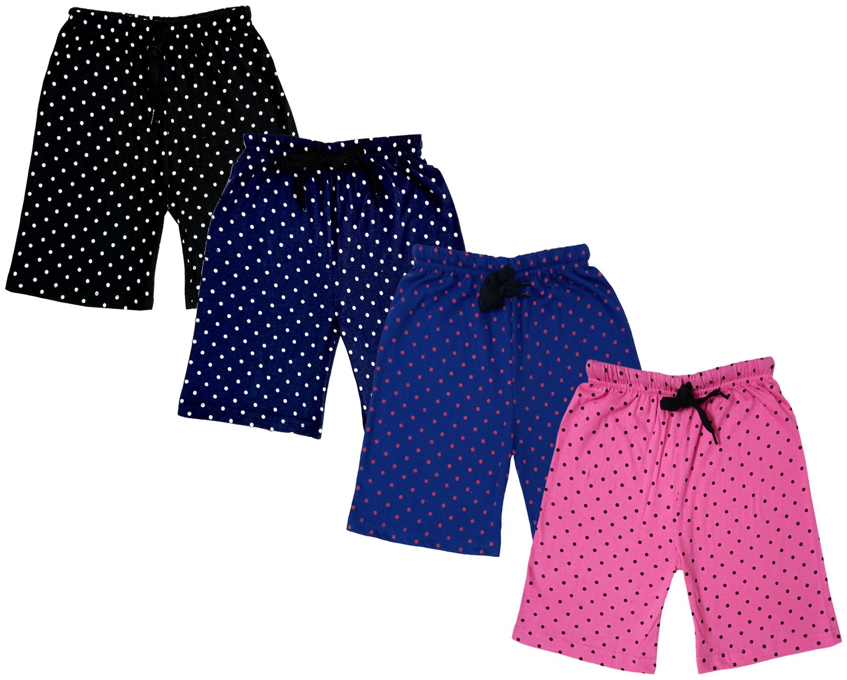

IndiWeaves Girls Cotton Polka Dots Relaxed Fit Shorts (Pack of 4)