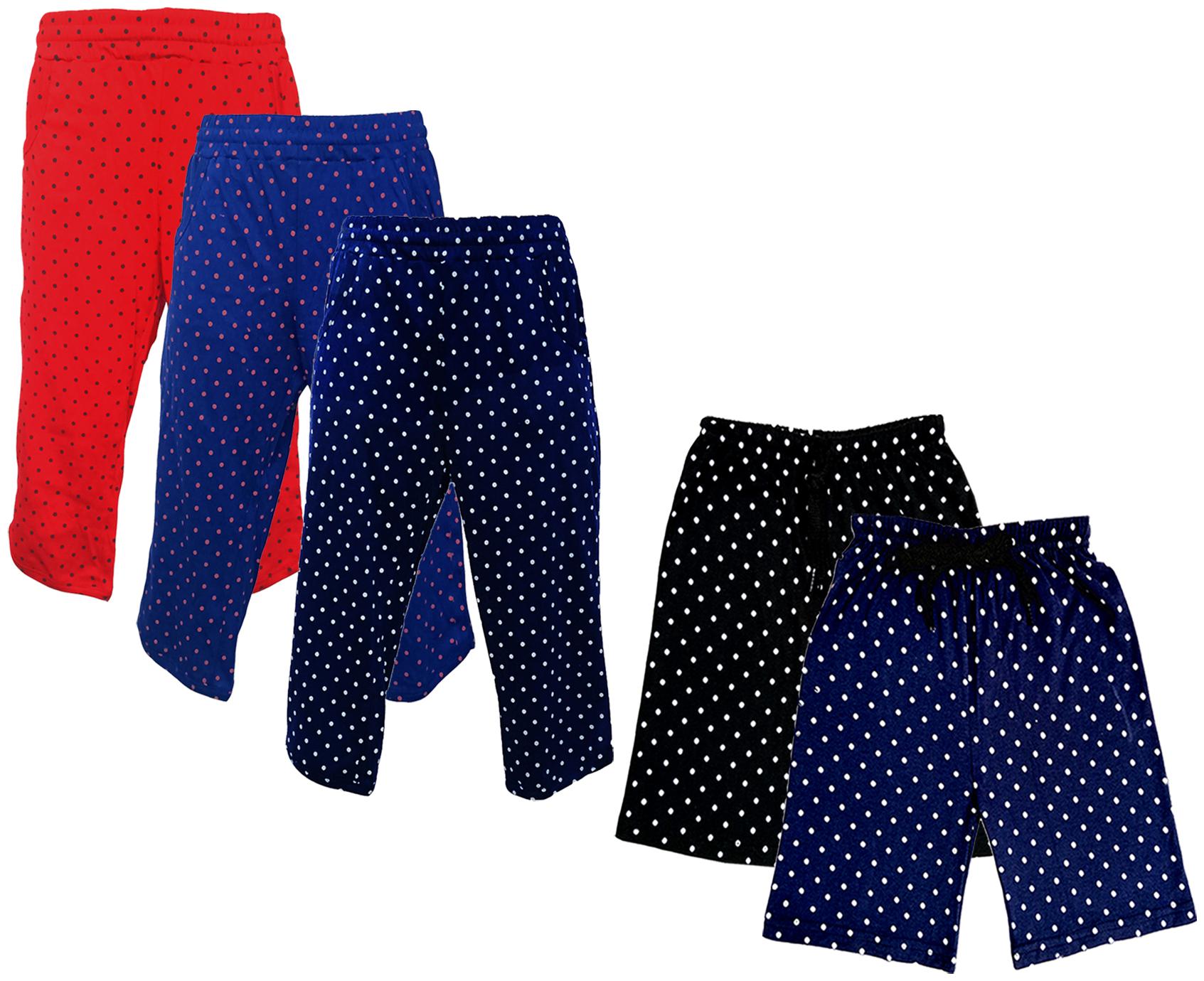 

IndiWeaves Girls Cotton Polka Dots 3 4th Capri and Shorts (Pack of 5) Multi