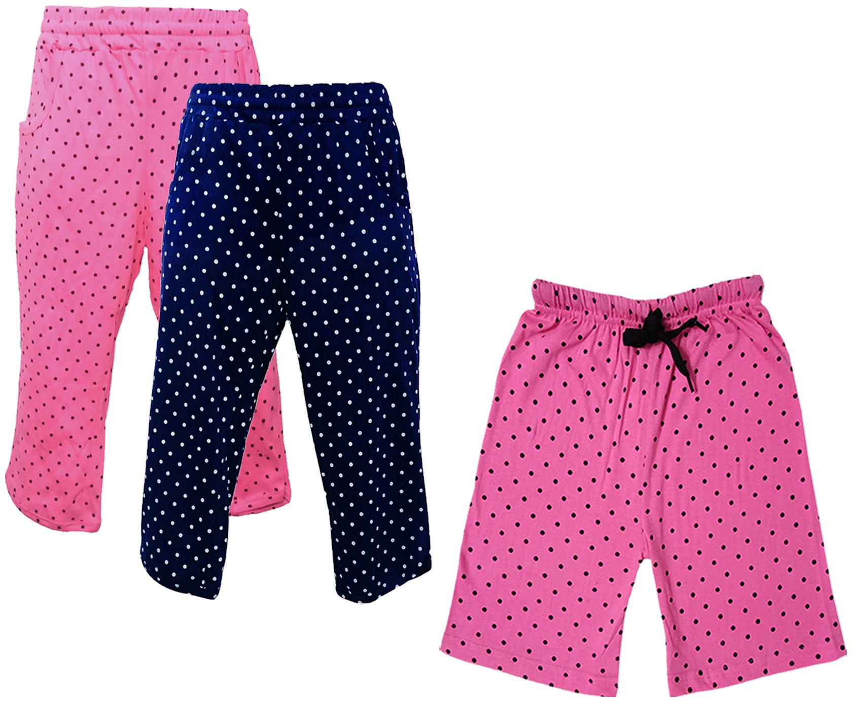 

IndiWeaves Girls Cotton Polka Dots 3 4th Capri and Shorts (Pack of 3) Multi