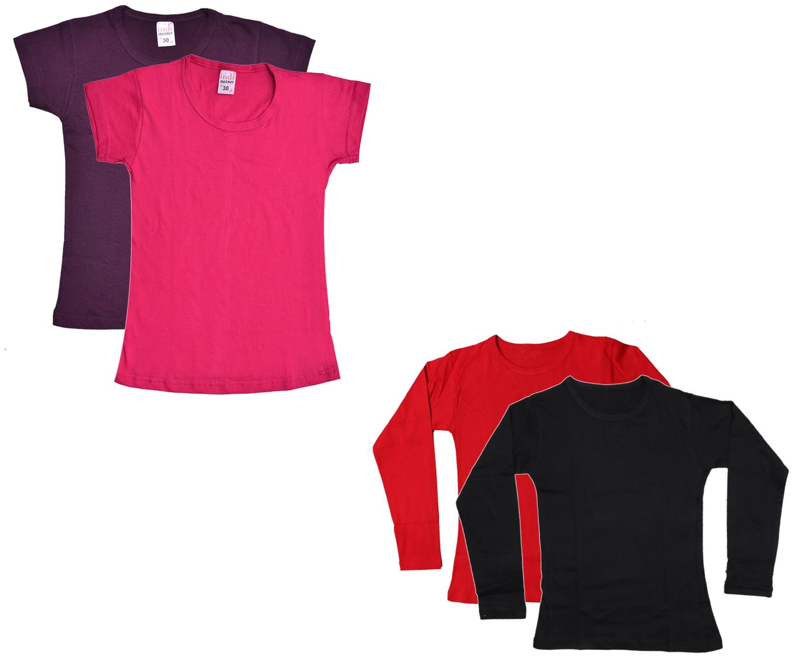 

Indiweaves Girl Cotton Solid T shirt - Multi