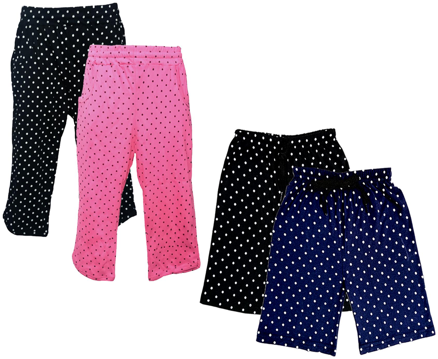 

IndiWeaves Girls Cotton Polka Dots 3 4th Capri and Shorts (Pack of 4) Multi