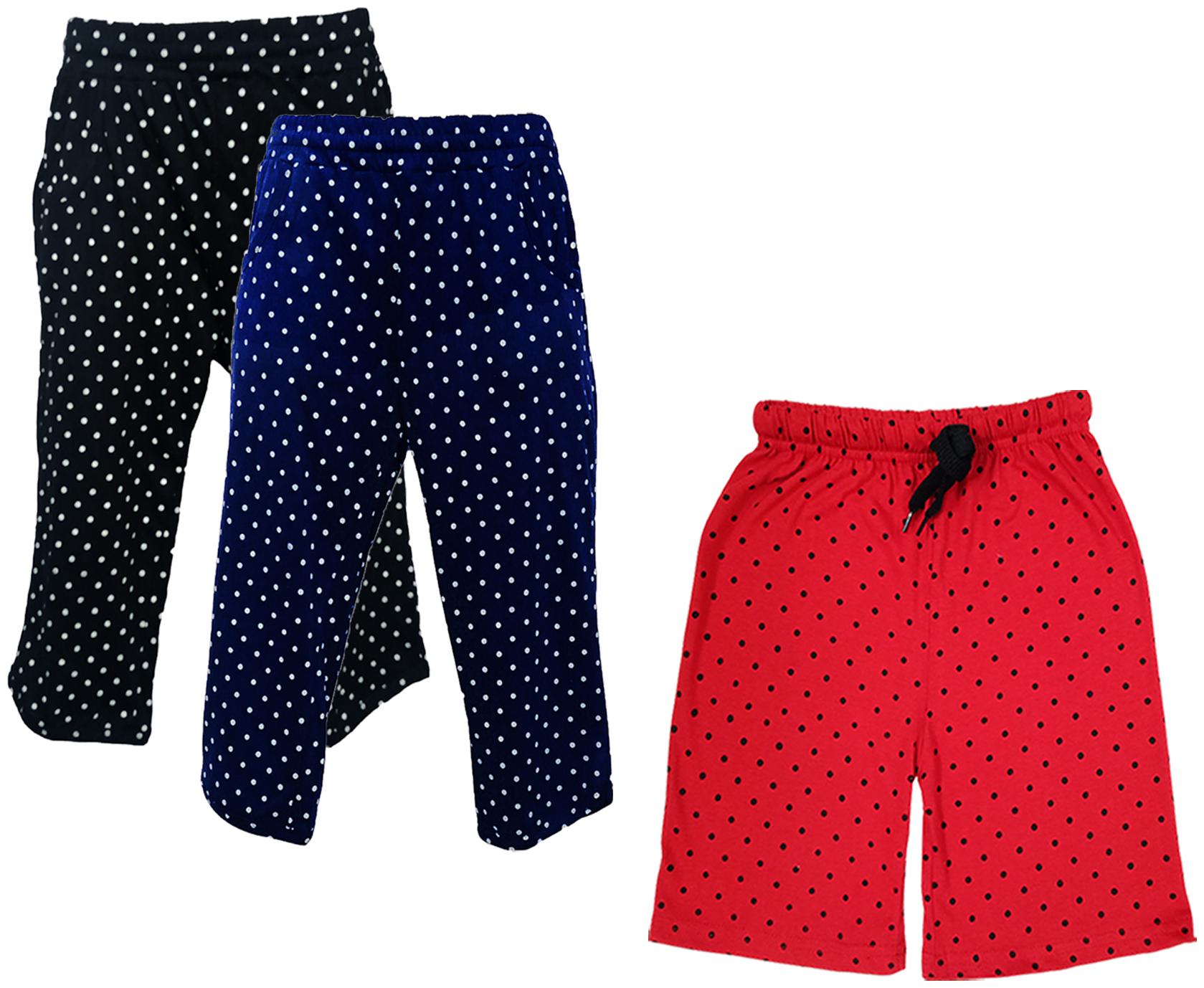 

IndiWeaves Girls Cotton Polka Dots 3 4th Capri and Shorts (Pack of 3) Multi