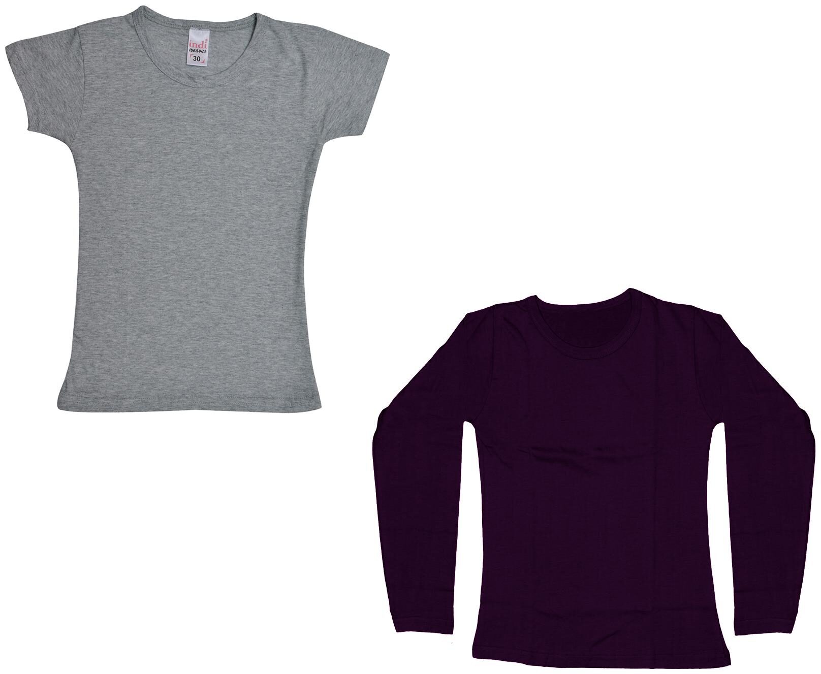 

Indiweaves Girl Cotton Solid T shirt - Grey