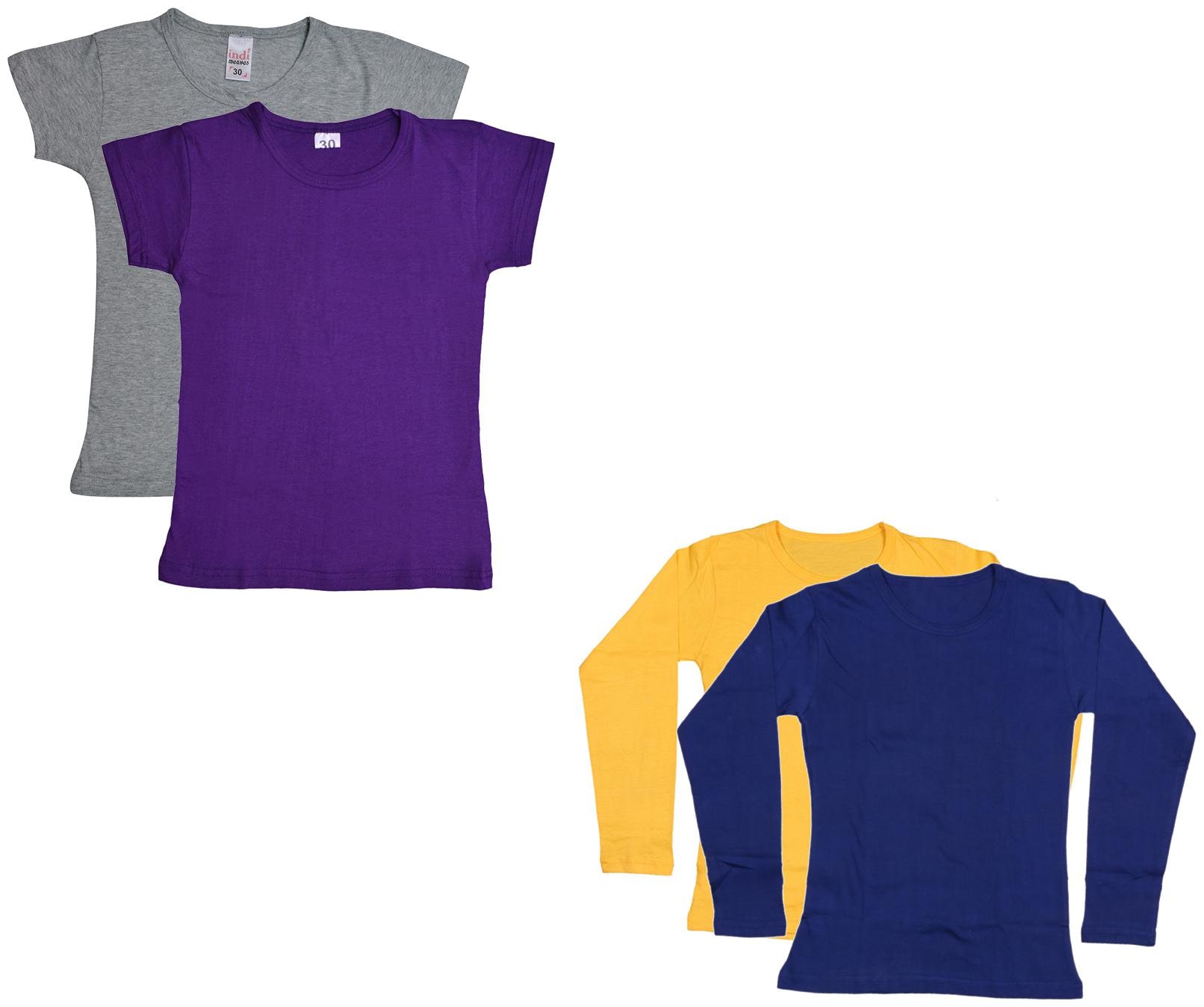 

Indiweaves Girl Cotton Solid T shirt - Multi