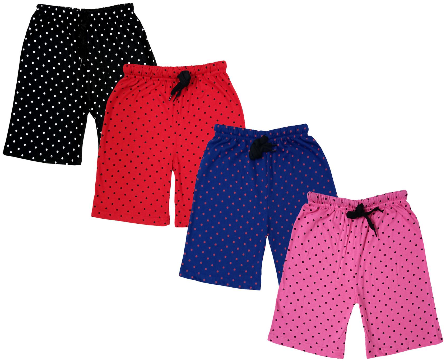 

IndiWeaves Girls Cotton Polka Dots Relaxed Fit Shorts (Pack of 4)