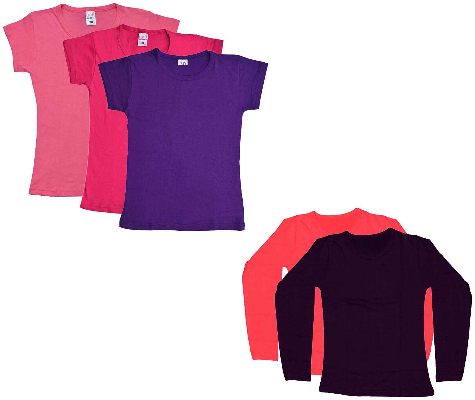 

Indiweaves Girl Cotton Solid T shirt - Multi