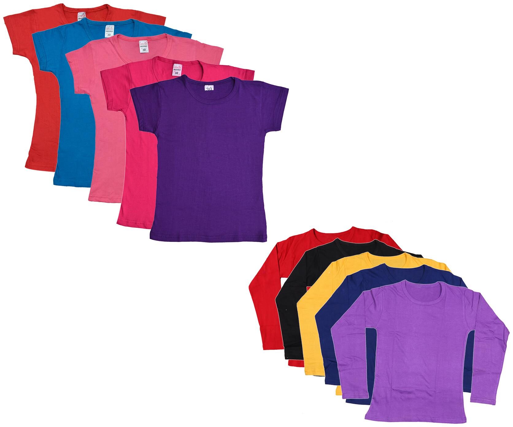

Indiweaves Girl Cotton Solid T shirt - Multi