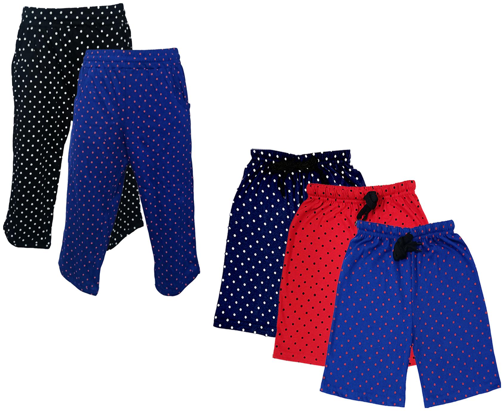 

IndiWeaves Girls Cotton Polka Dots 3 4th Capri and Shorts (Pack of 5) Multi